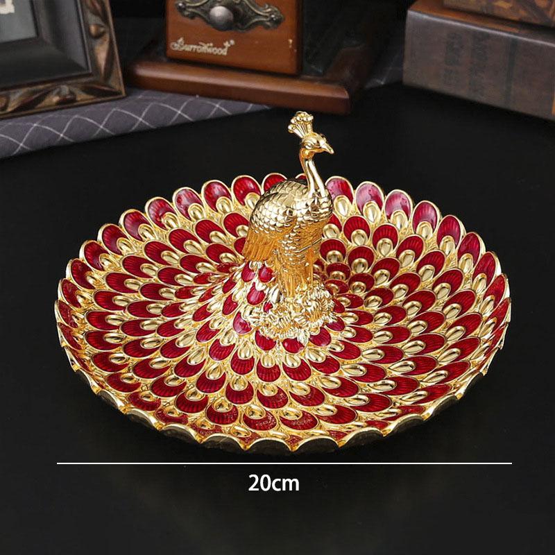 Luxury Golden Peacock Fruit Tray, Palace Banquet Dining Table Snack Cake Food Storage Salver, Holiday Wedding Decoration Props