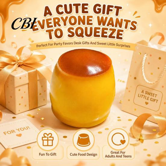 Pudding Squeeze Toy 1/2Pcs Stress Relief Crunchy Toy, Fake Caramel Adults Ball Simulated Dessert Sensory Fidget Gift for Kids