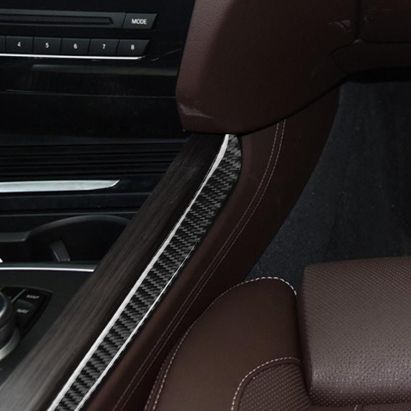 Real Carbon Fiber Car Accessories Gear Shift Side Decorative Trim Cover Soft Sticker For BMW X5 F15 2014-2018 X6 F16 2015-