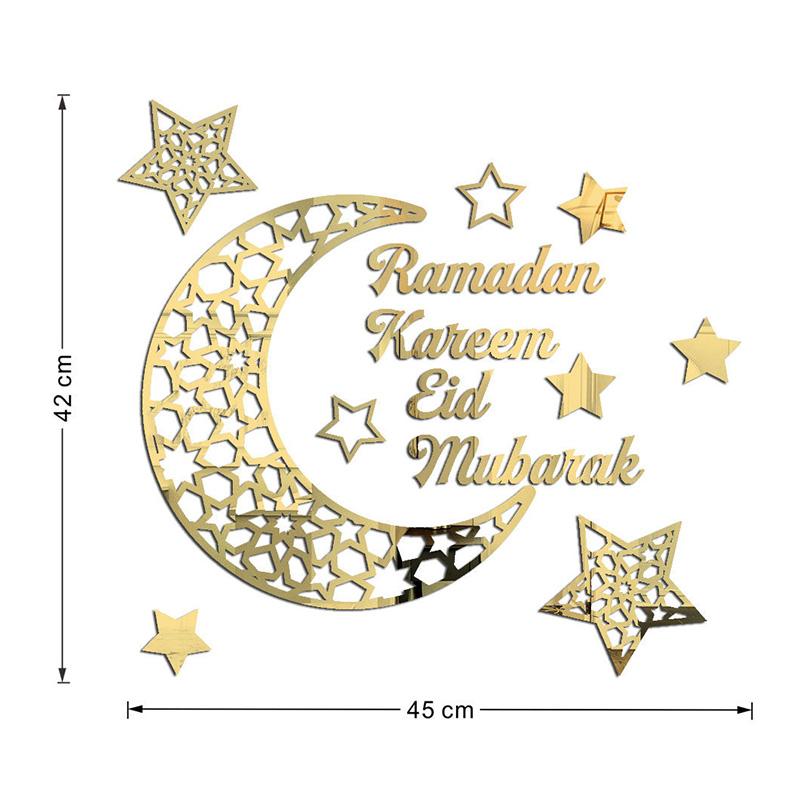 Eid Mubarak Gold Acrylic Wall Sticker Ramadan Kareem Large Mirror Wall Decal for Home Room Decoration 2026 Islamic Muslim Gifts