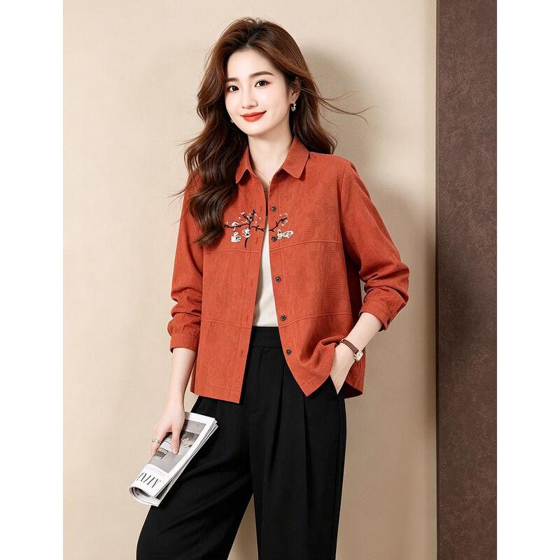 D.F.DEAR Women's Embroidered Floral Cotton Long-Sleeve Shirt