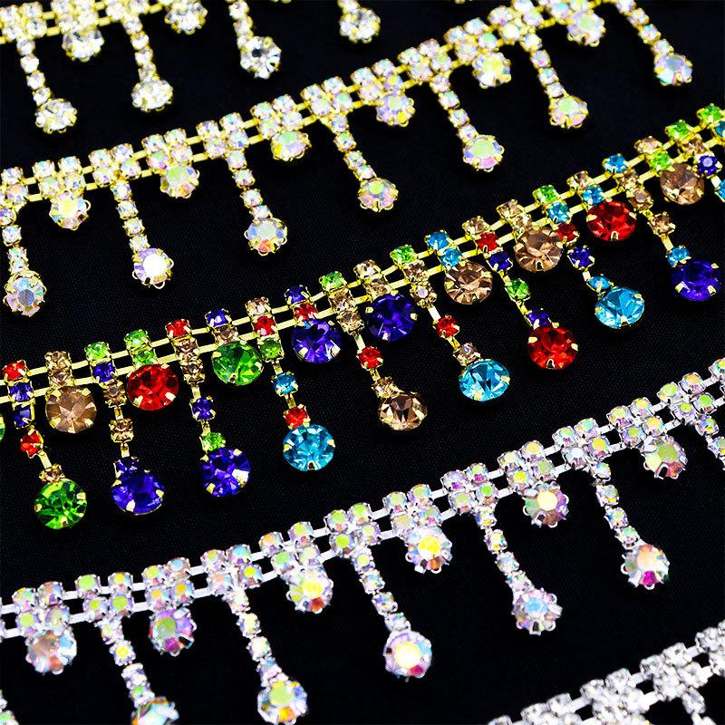 10Yards Rhinestone Fringe Trim Sparkle Diamond Rhinestone Tassel Chain Crystal Belt Clothing Bag DIY Wedding Decoration Gift