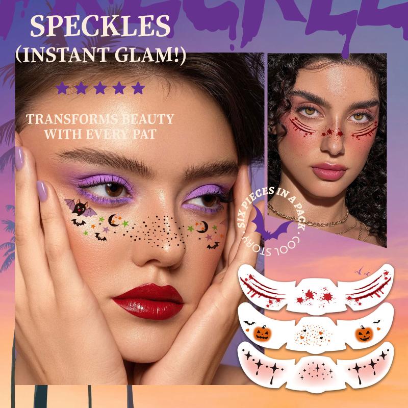 6 Sheets Christmas Freckle Stickers Makeup Party Face Tattoo Cheek Blush Spot Patches Temporary Body Art Decals for Teens Adults