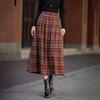 Demana Retro Plaid Elastic Waist Pleated Midi Skirt