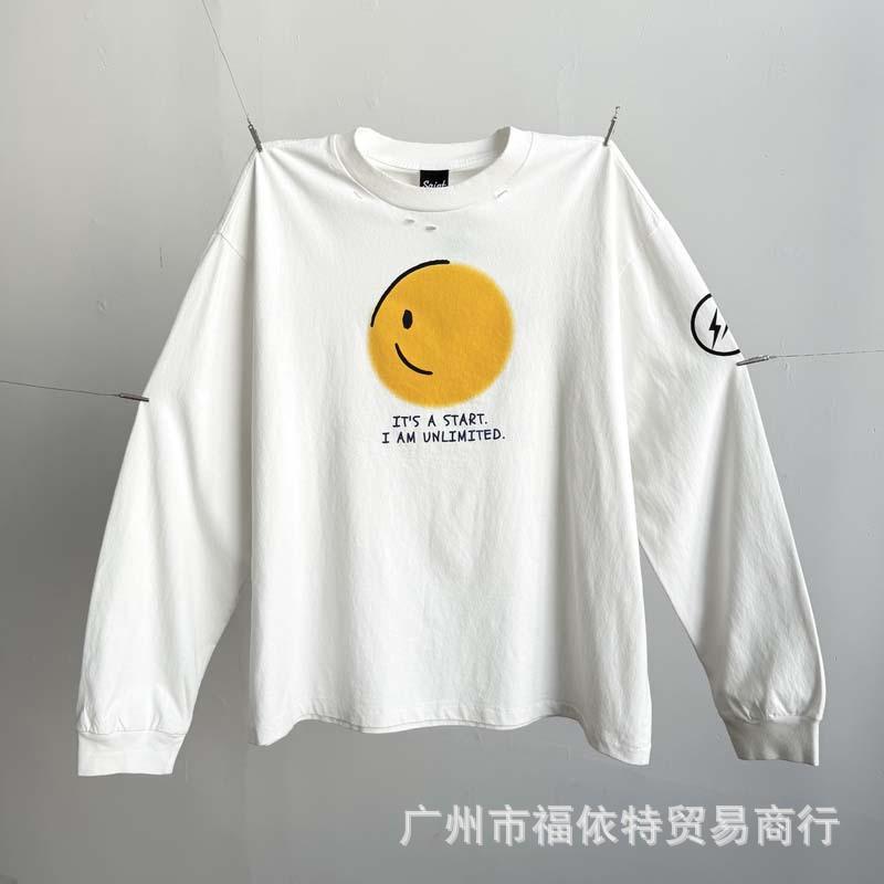 Mens Streetwear Long Sleeve T-Shirt Vintage Graffiti Print Loose Fit Teens