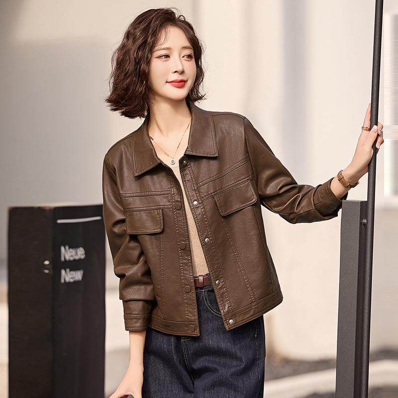 

Women s Short PU Leather Motorcycle Jacket, Versatile Spring/Autumn Coat, Temperament Style (ZH1168) XL 115-125 jin