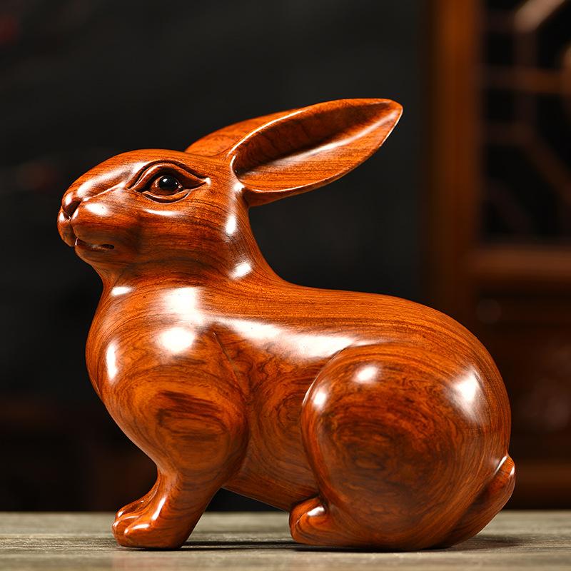 Buy Solid Wood Carving Rabbit Ornaments a Pair of Male and Female