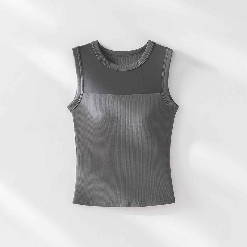 Spring/Summer Spaghetti Strap Tank Top with Built-in Bra - Slimming, Sleeveless Yoga Vest & Versatile Base Layer for Outdoor Wear