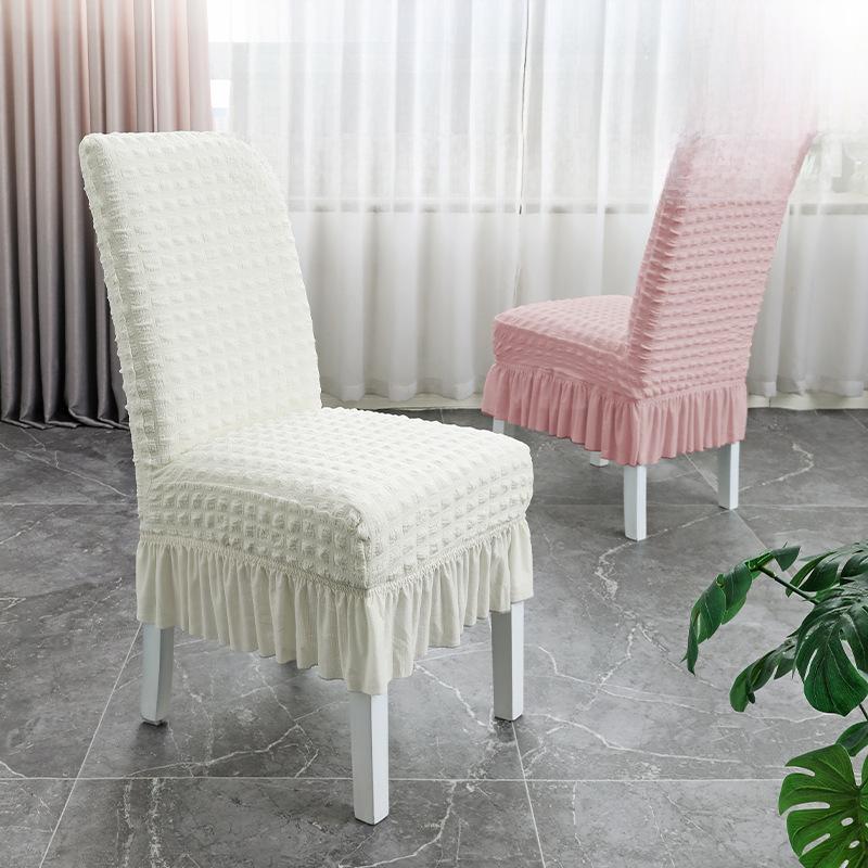 "Elastic Seersucker Skirt Dining Chair Cover - Thickened, Modern, Simple, and Dustproof"