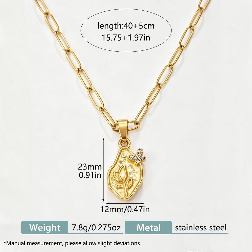 18K Gold Stainless Steel Flower Pendant Necklace - Fashionable Women's Collarbone Chain