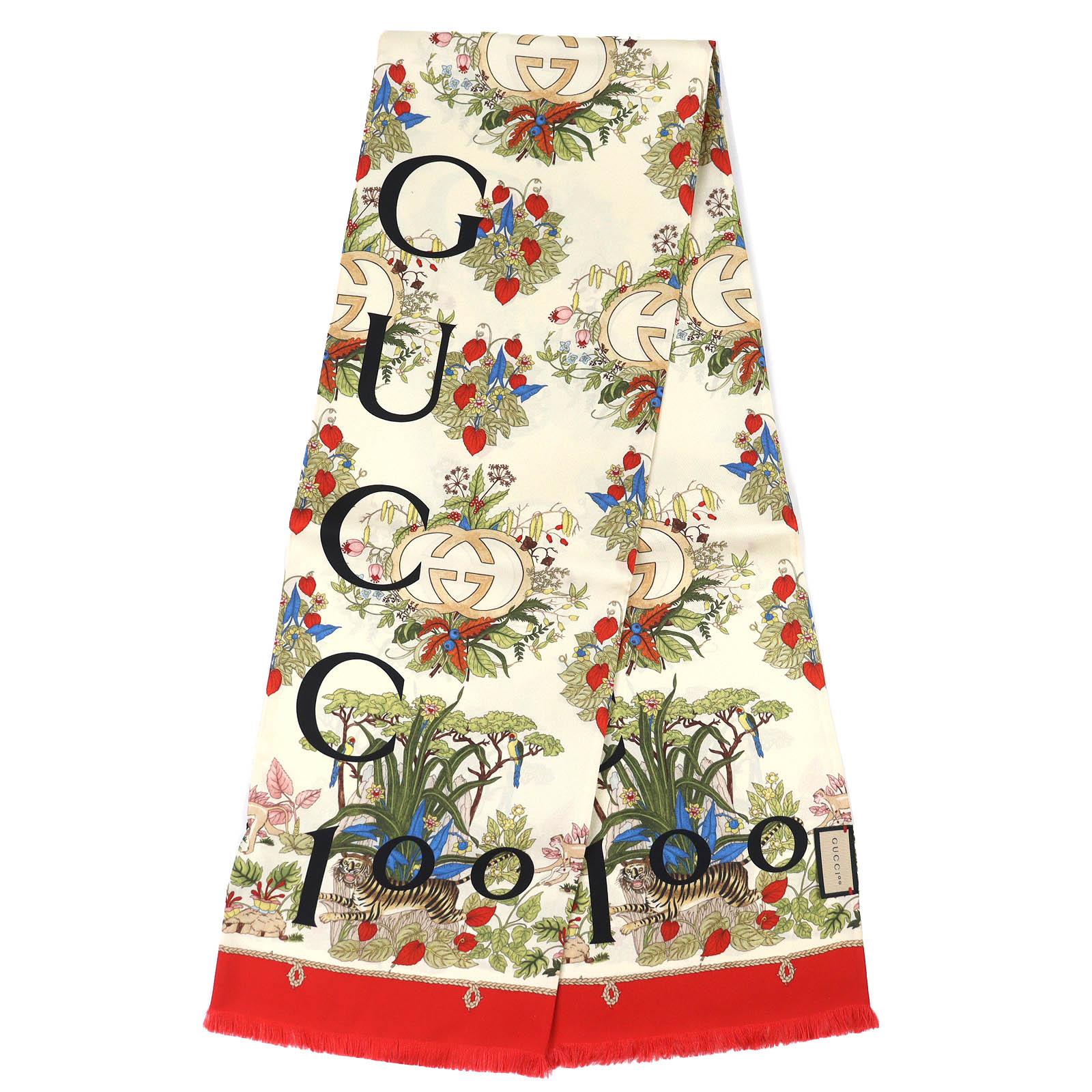 Pristine GUCCI scarf 100th Anniversary Interlocking G Logo Floral silk 692033 Used