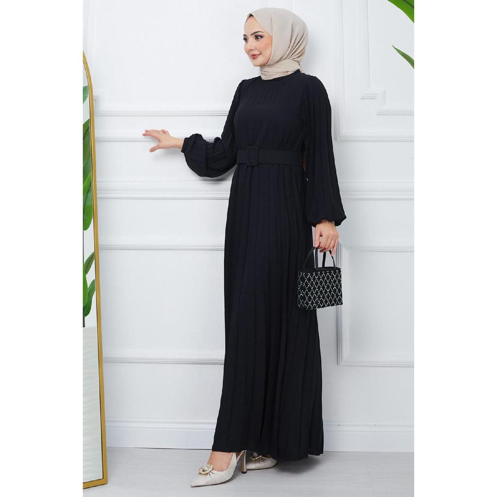 Belted Pleated Aerobin Dress Khaki Hm2339