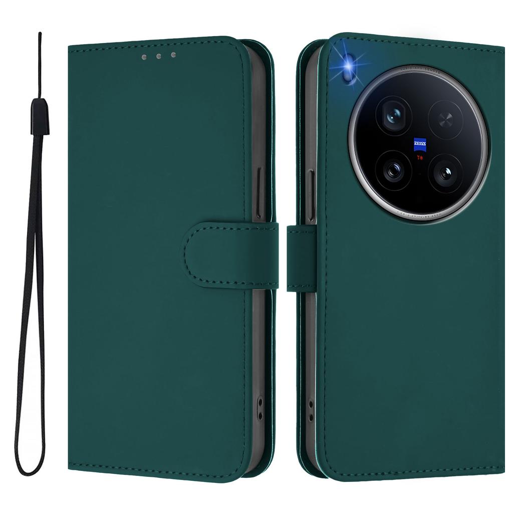 For Vivo X200 Ultra 5G Case Solid Color Wallet Leather Phone Cover with Strap