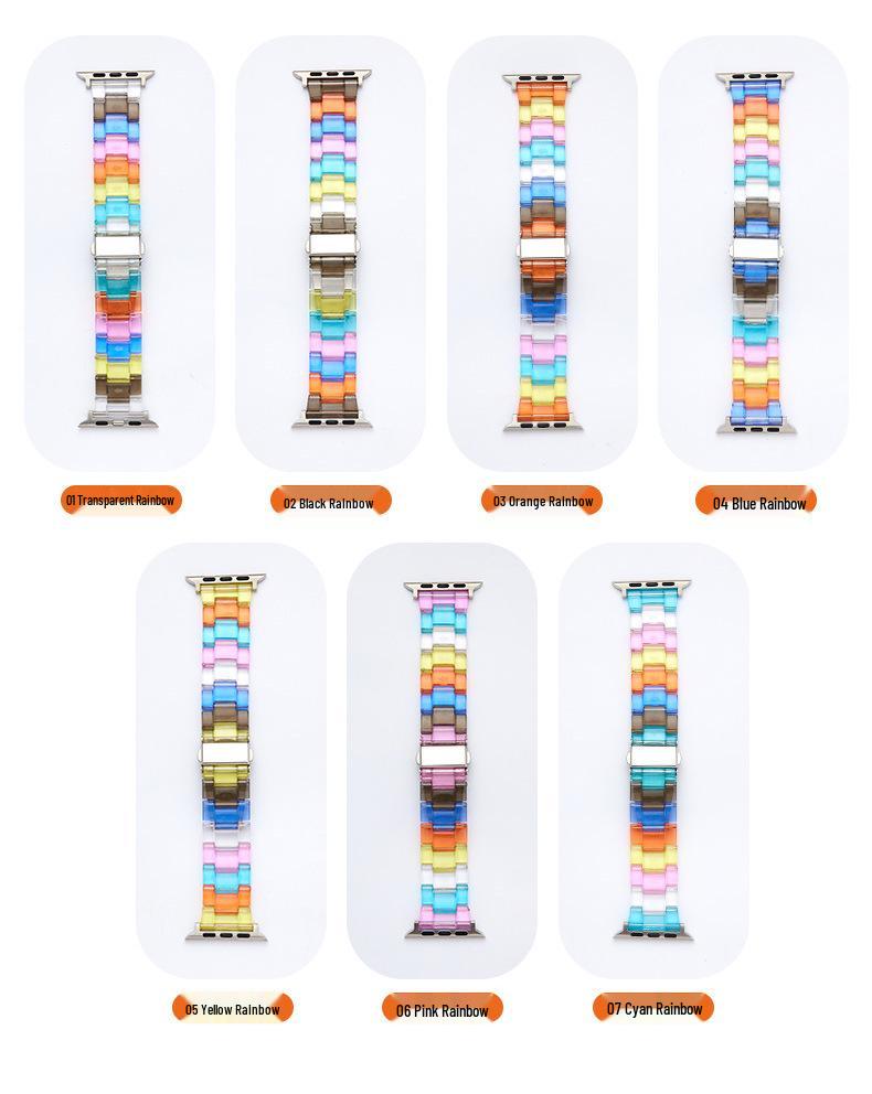 Compatible Apple Watch Transparent Rainbow Resin Strap for Series 5/6/7/8/SE.