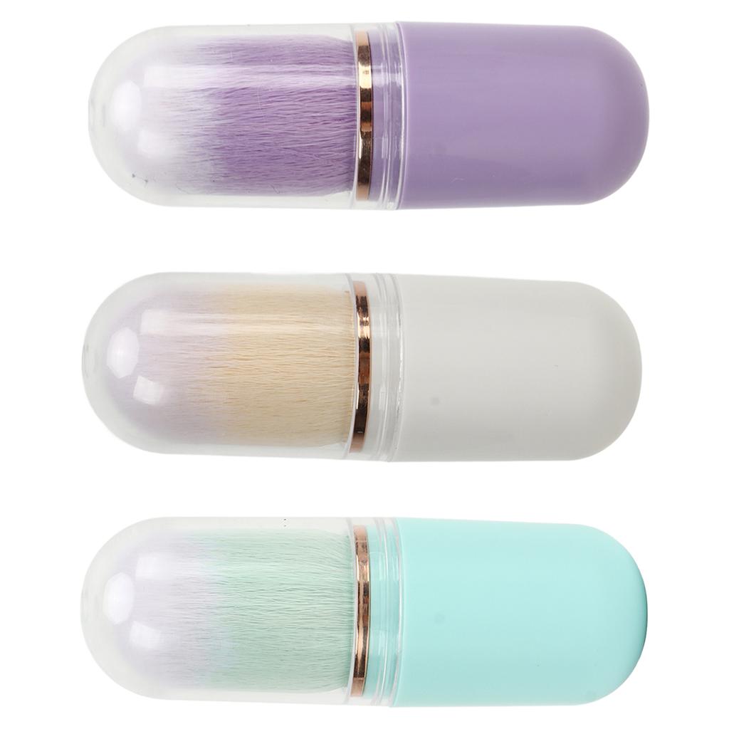 3pcs Nail Dust Cleansing Brush Soft Hair Comfortable Grip Loose Powder Brush with Cover White Purple Green