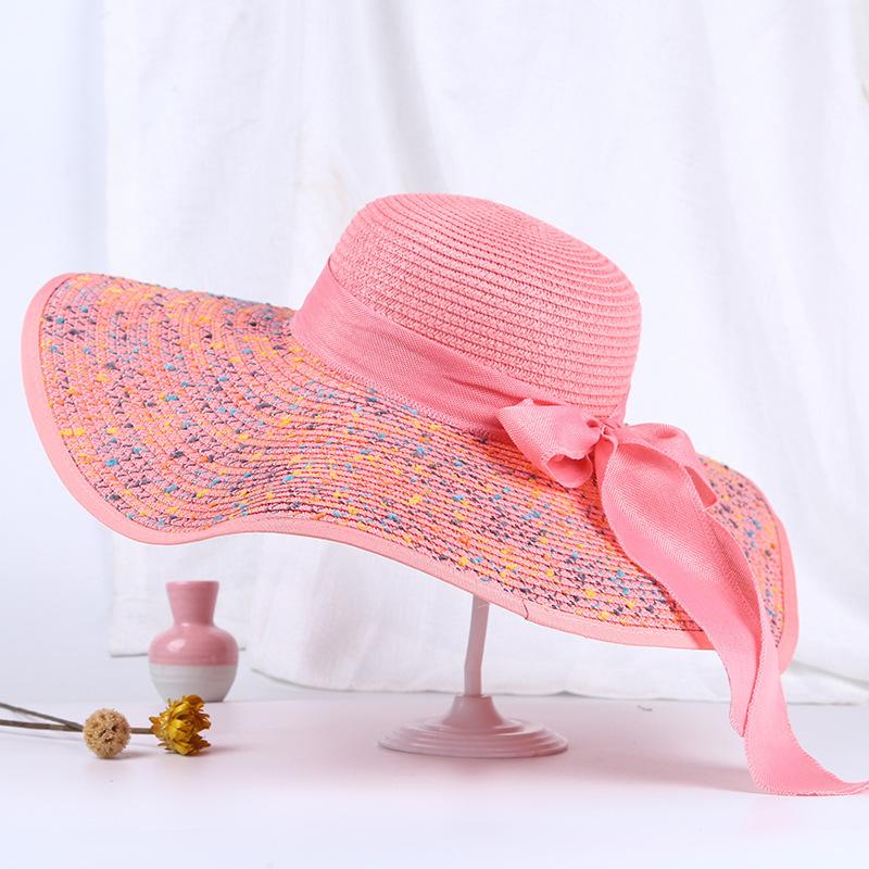 Hat Women's Summer Fashion Sun Hat Shade Sunscreen Purple Line Big Brim Seaside Foldable Beach Hat
