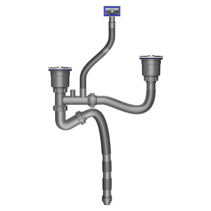 Double Sink Drain Pipe Kit with Anti-Odor Steel Cup