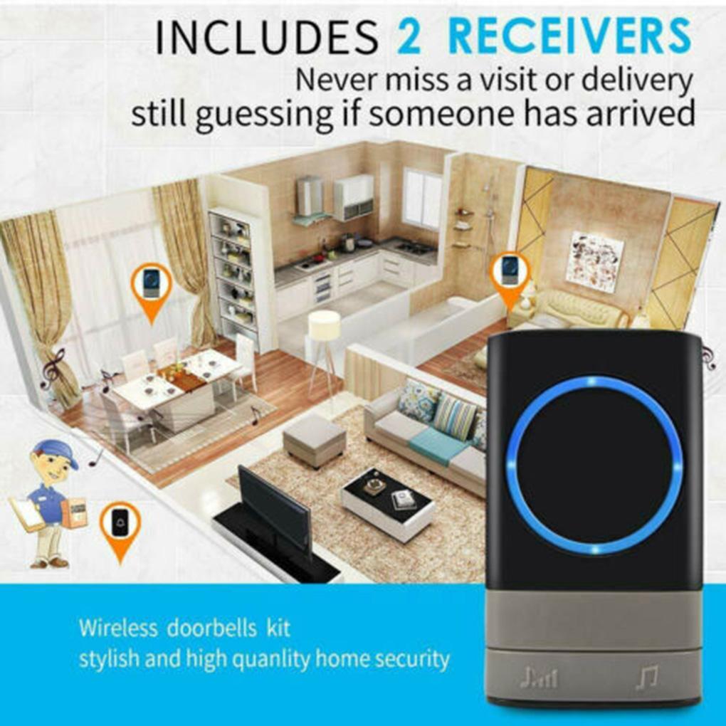 Campainha de Porta Sem Fio com Flash LED Campainha de Porta à Prova d'Água Volume Ajustável 2 Receptores Plug-in