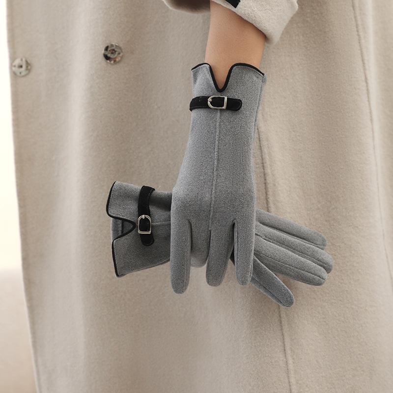 Elegant Retro Women Winter Thick Gloves Cycling Drive Keep Warm Touch Screen Windproof Soft Comfortable