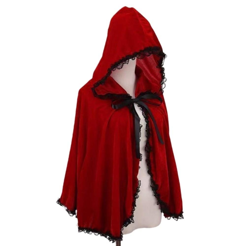 Fairy Tale Lace Trim Cloak 80/130cm Cosplay Costume Cape Performance Red Hooded Cloak  Christmas