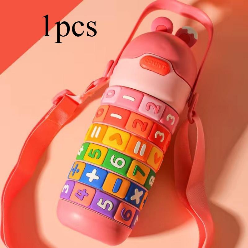 

1pcs Cartoon Thermos Cup Anti-fall Portable Cartoon Straw Water Bottle Outdoor Drinking Cup Multi-function Thermos Cup 430ml рожевий