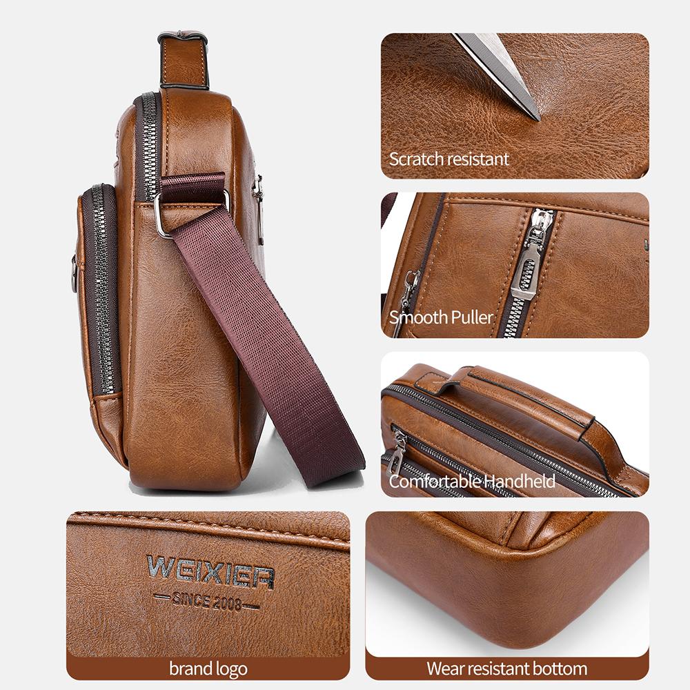 WEIXIER Men's Leather Messenger Bag Waterproof Crossbody Shoulder Bag Sling Satchel Bag Briefcase for Work Business Travel