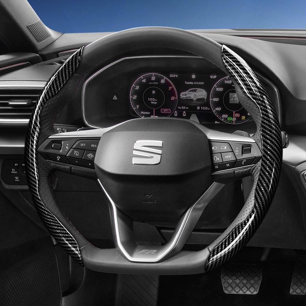 Suitable for Seat Carbon Fiber Texture Steering Wheel Cover with Segmented Quick-Release Design, Durable, for Models Such As Ibiza, Arona, Leon,