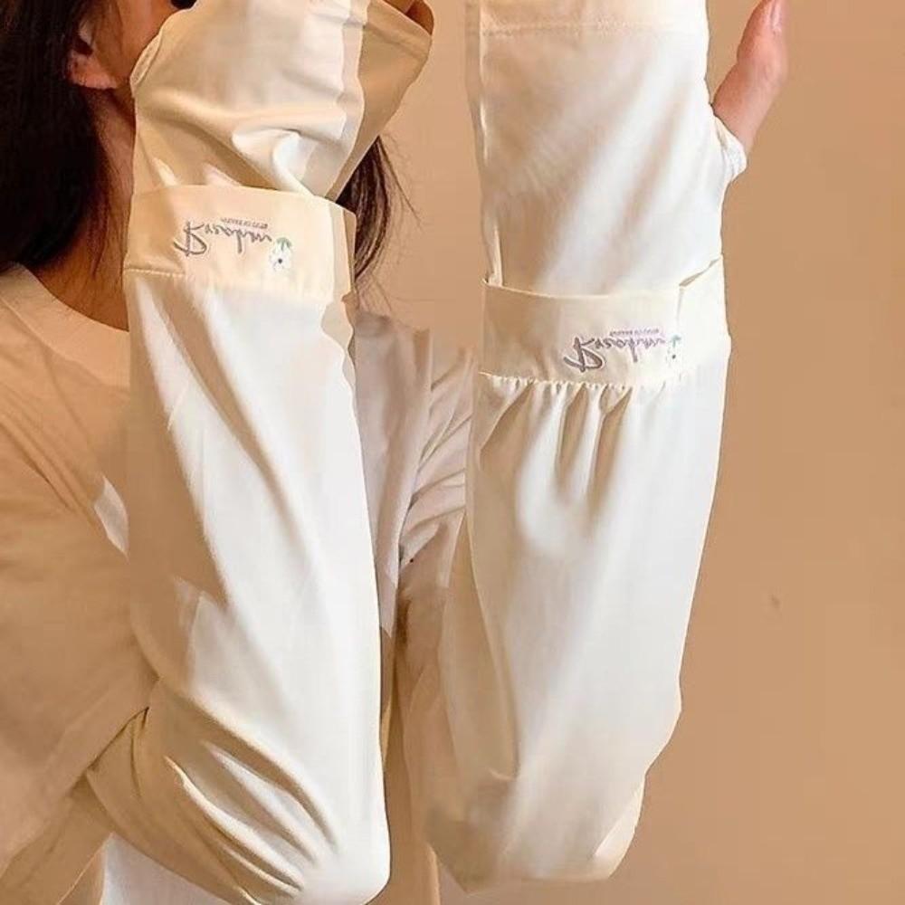 Flower Embroidered Long Ice Silk Sleeves Loose Cycling Gloves Sunscreen Arm Covers  Summer