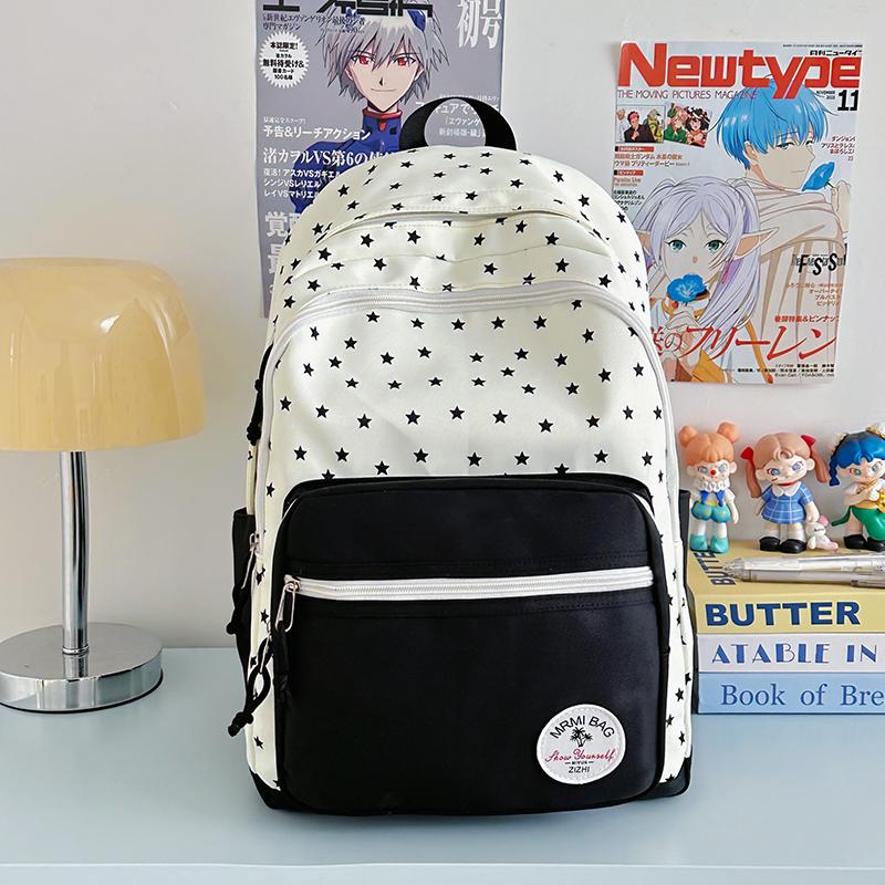 Student Schoolbag Women's Large Capacity Star Printed Backpack Colorblock Travel Backpack