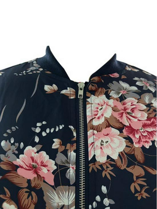 Elegant Floral Zippered Long Sleeve Baseball Collar Jacket - Plus Size for Autumn & Winter