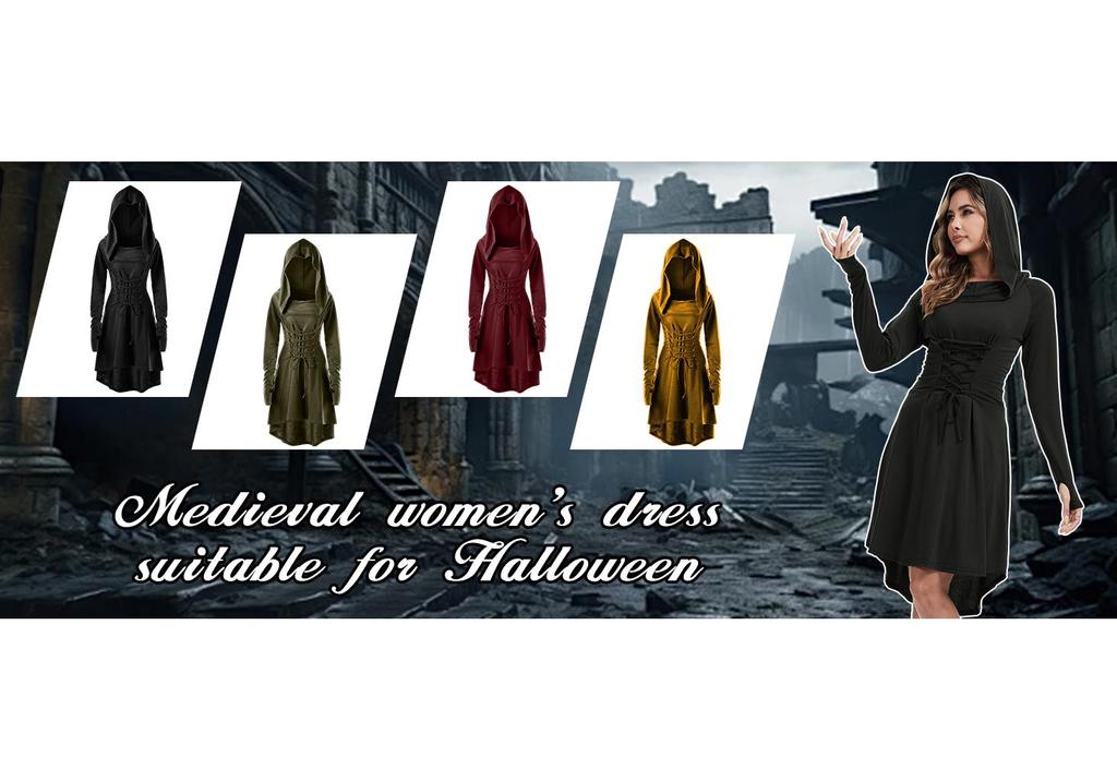 Women's Medieval Lace Hooded Renaissance Dress