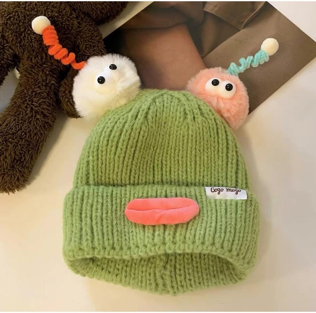 Cute And Funny Cartoon Sausage Mouth Knitted Hat Women Autumn Winter Warm Big Headband