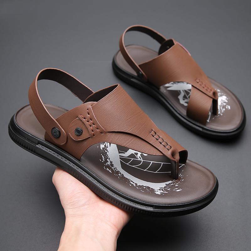 Fashion New Leather Flip-flops for Men Vintage Summer Wear Men Muller Slippers Fashion Casual Beach Sandals Dual-Purpose Male Half Drag