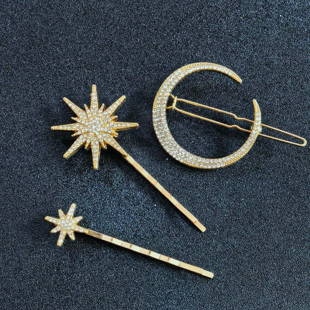 

3/4PCS Rhinestone Stars Moon Hair Clip Pins Set Bride Hairpins Women Side Clip Hair Barrettes Wedding Bridal Hair Accessories