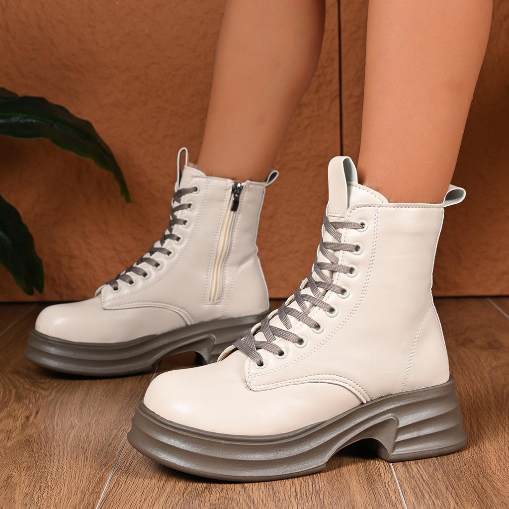 Autumn Winter Solid Color Round Toe Thick Soled Comfortable Women'S Boots Fashionable Comfortable Casual Mid Length Knight Boots