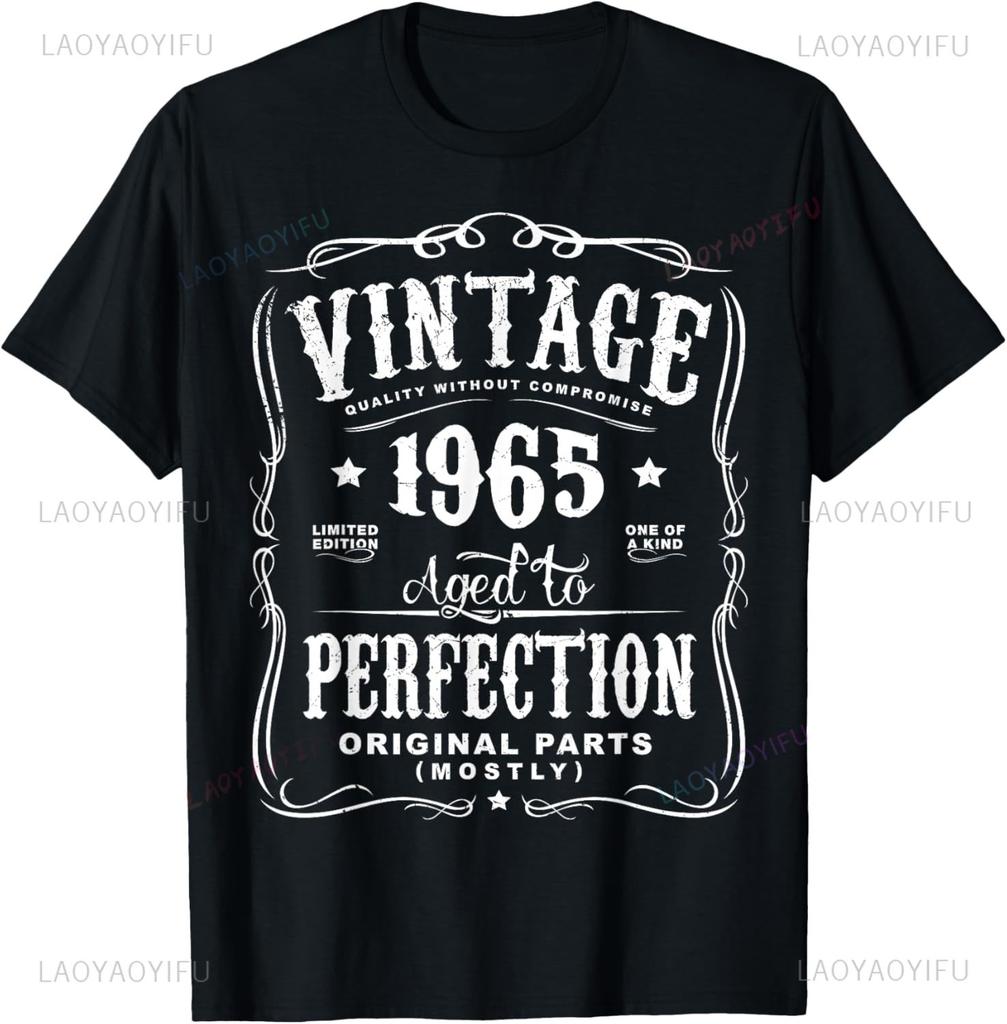 Vintage 60th Birthday Decorations Men Funny 1965 60 Birthday T-Shirt Custom Printed Graphic T Shirts Casual Camiseta Hombre