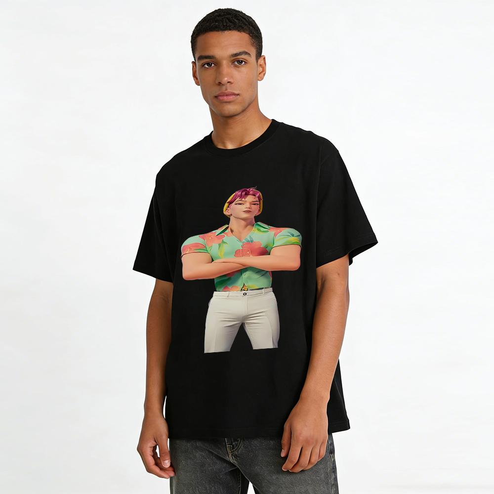 Anime Hunk Graphic Short Sleeve Shirt Trendy Street Style Loose Casual Vacation Top Pure cotton T-shirt