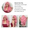 Light Pink Long Wavy Cosplay Synthetic Hair Wigs with Bangs for White Women Afro Lolita Water Wave Halloween Heat Reisitant Wig