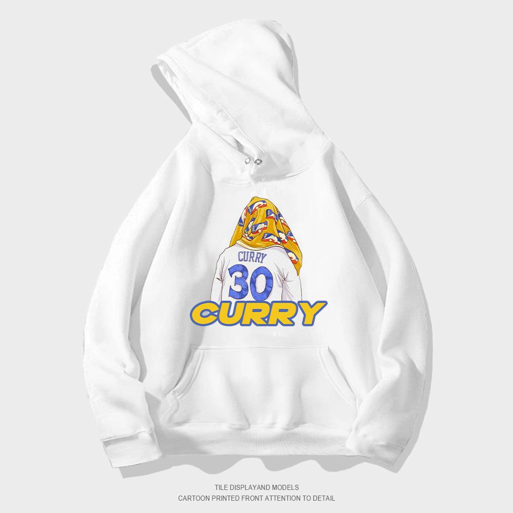 Autumn hooded sweater pullover European and American style trend loose basketball casual towel back curry printed jacket