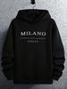 Milan Italy Graphic Hoodie - Black Casual Pullover with Green