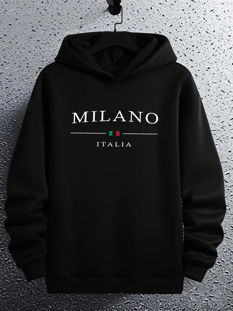Milan Italy Graphic Hoodie - Black Casual Pullover with Green