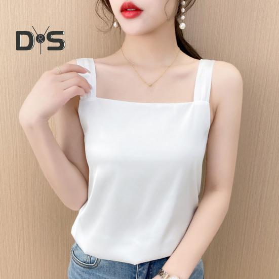 Women Vest Square Collar Sleeveless Smooth Tank Tops Solid Color Breathable Casual Camisole Daily Wear