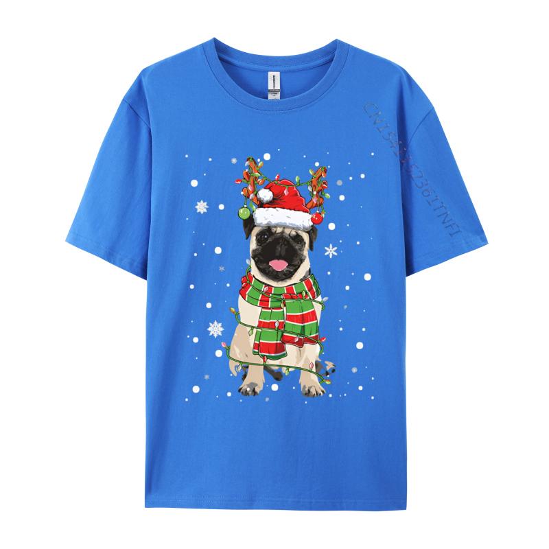 Vintage T Shirt Unisex Cute Pug Dog Christmas Lights Funny Xm Tshirt Fitness Cotton Unisex Tees Printing Funny T Shirts