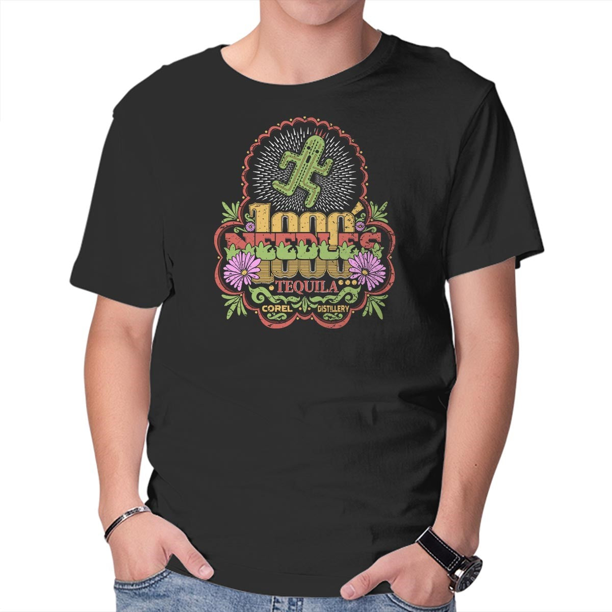 Unisex Crew Neck T-Shirt 1000 Needles Graphic Short Sleeve Casual Tee M