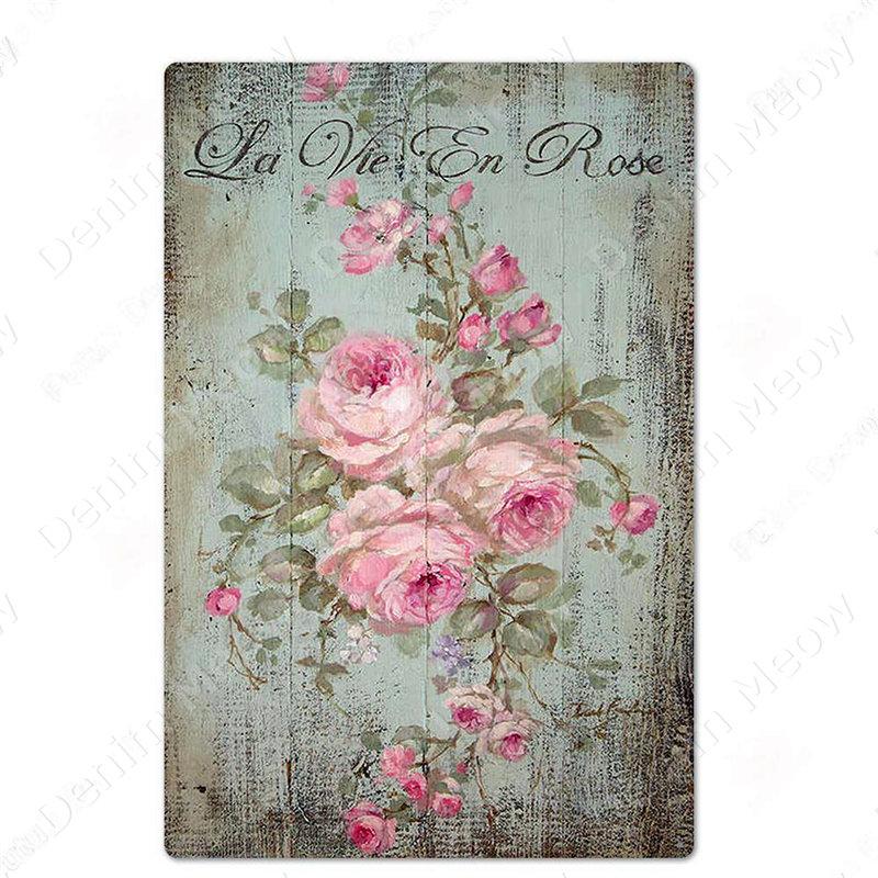 Blumen Retro Metallschild für Hinterhof Schlafzimmer Dekorationen, Rosen Wandkunst Poster, Lavendel Vintage Blechschild, Liebesgeschenk für Frau
