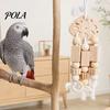 Parrot Gnawing Accessory Wooden Blocks Toy, Bird Chew Toy with Beads Pinecones, Safe Pine Cone Beak Grinding Cage for Macaws African Greys Large