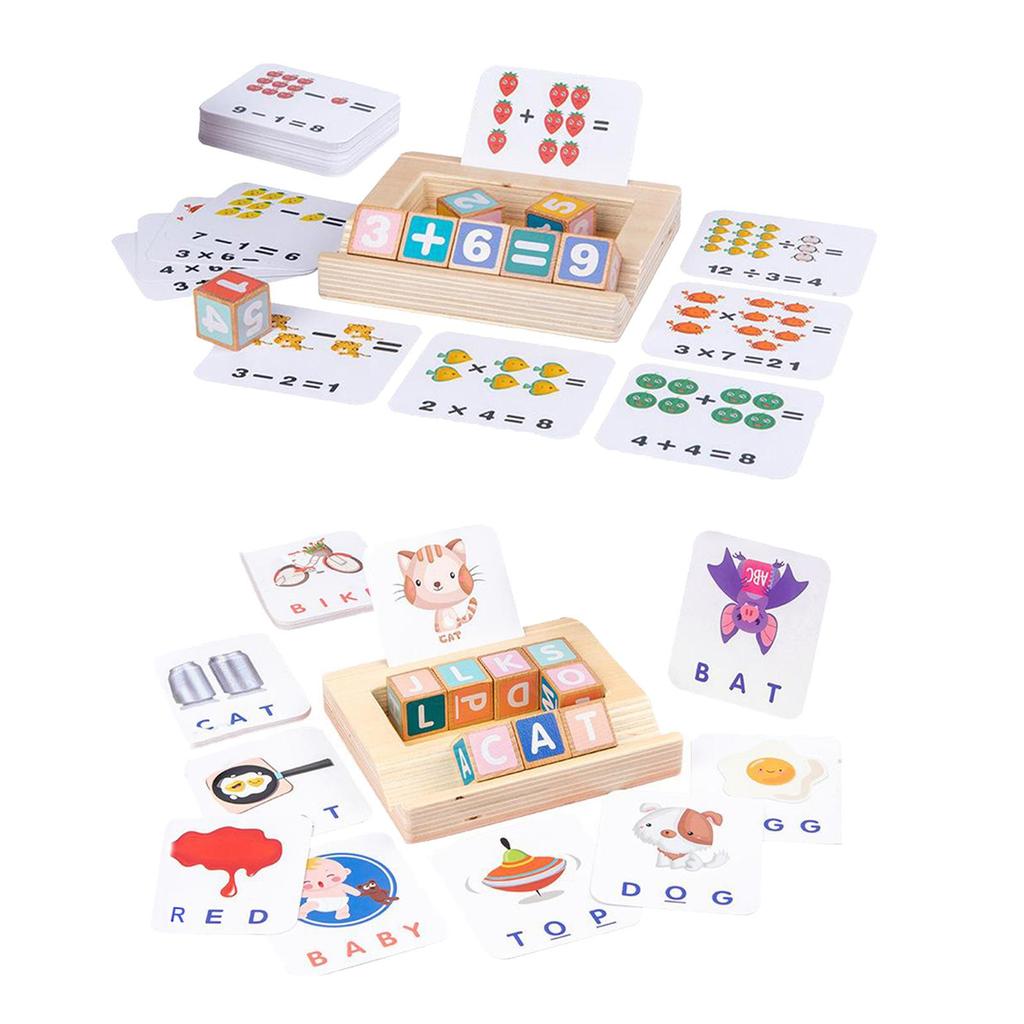 Spelling Games for Kids Ages 2 - 4 - 6 Math Wooden Letter blocks of number Flash Cards for Toddlers - Sight Word Games