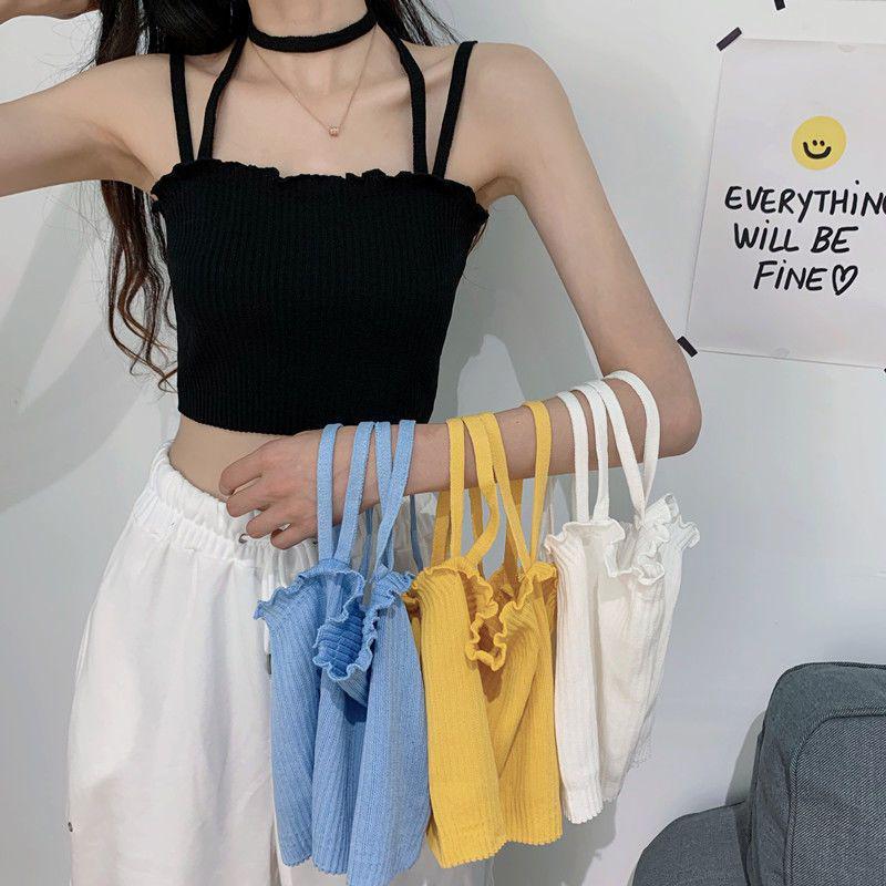 

Trendy Korean Style Summer Knit Camisole Crop Top for Women S [recommended for 35-45 kg]