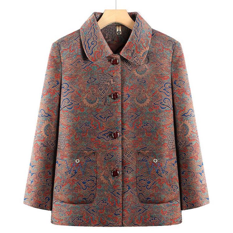 Spring Printed Women's Top - Mid to Elderly Loose Cover-up Jacket