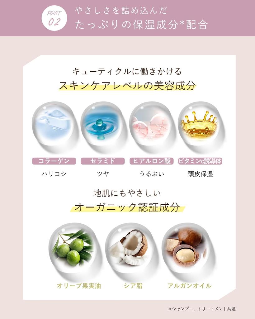 Orna Organic Shampoo and Treatment Made in Japan 500ml Set, Additive-Free, (Moisture, Bottles)